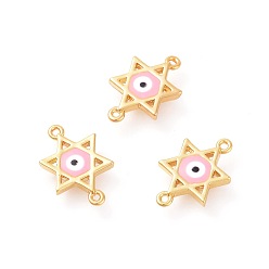 Mixed Color Brass Enamel Links connectors, for Jewish, Star of David with Evil Eye, Golden, Mixed Color, 16x10x2mm, Hole: 1mm