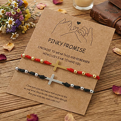 (52) Непрозрачная лаванда 2крестики 304браслеты из нержавеющей стали, Набор регулируемых браслетов из плетеных круглых бусин для пары, с открытки, разноцветные, 11.02 дюйм (28 см)