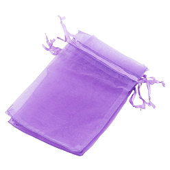 Blue Violet Organza Gift Bags, with Drawstring, Rectangle, Blue Violet, 12x10cm