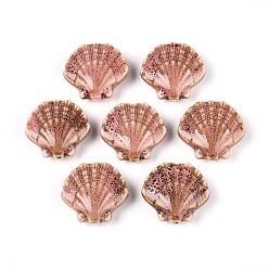 Темный Лосось Фарфоровые бусины ручной работы, фантазии античного стекла фарфора, формы раковины, темный лосось, 25~27x27~29.5x10.5~12 мм, отверстие : 2 мм