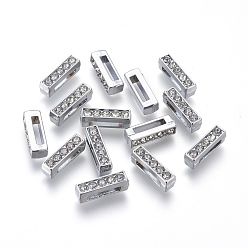 Letter I Alloy Initial Slide Charms with Grade A Rhinestones, Lead Free & Nickel Free, Platinum, Letter.I, 13x3.5x4.5mm, Hole: 8x2mm