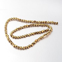 Golden Plated Electroplate Non-magnetic Synthetic Hematite Bead Strands, Flat Round, Golden Plated, 4x3mm, Hole: 1mm, about 102pcs/strand, 15.7 inch