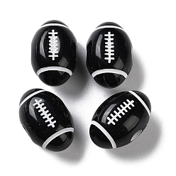 Noir Perles européennes acryliques opaques imprimées par pulvérisation, Perles avec un grand trou   , de rugby, noir, 18x12mm, Trou: 4mm, environ500 pcs / 500 g