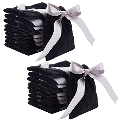 Черный Прямоугольная плюшевая сумка, мешочек для ювелирных изделий на шнурке, для хранения ювелирной подарочной упаковки, чёрные, 8.6x6.8 см, 20 шт / пакет