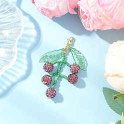 Фиолетовый Подвеска в виде фруктов из стеклянных бусин и полимерной глины со стразами, с акриловым листом, фиолетовые, 64~66 мм