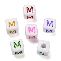 Letter M Непрозрачные акриловые бусины, Эмаль стиле, куб с письмом, Буква М, 10x9.5x9 мм, отверстие : 3.8 мм, Около 560 шт / 500 г