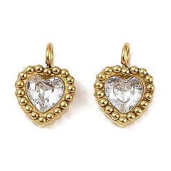 Золотой 304 подвески из микро-паве из нержавеющей стали с фианитами, сердце, золотые, 9x6.5x2.5 мм, отверстие : 1.6 мм