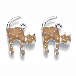 Перу Экологически чистые подвески из цинкового сплава, с эмалью, без кадмия, без никеля и без свинца, форма кошки, платина, Перу, 22~23x14~15x2~3 мм, отверстие : 1.8 мм