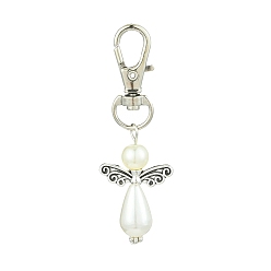 Белый Ангел абс пластик имитация жемчуга кулон украшения, с сплава шарнирного когтя омара застежками, белые, 63.5 мм