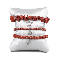 Красный Камень Натуральный красный яшма браслеты простирания, для женщин, амулет звезда, луна и крылья, периметр: 7-1/2 дюйм (19 см), 3 шт / комплект