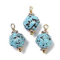 Светло-Голубой Непрозрачные акриловые подвески, самородки, с петлей из латуни, покрытой настоящим золотом 18k, Небесно-голубой, 17.5~18.5x9~10 мм, отверстие : 1.5~2 мм