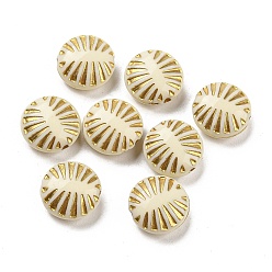 Beige Plating Opaque Acrylic Beads, Golden Metal Enlaced, Flat Round with Triangle Stripe, Beige, 12.5x6mm, Hole: 1.4mm, 980pcs/500g