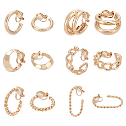 Золотой 6пары 6стили серьги-клипсы из сплава с геометрической формой для женщин, золотые, 20~31x2.5~16.5 мм, 1 пара / стиль