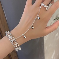 Платина Сплав спутниковые цепи звено кольцо браслеты, браслеты с подвесками для женщин, колокол, платина, внутренний диаметр: 2-3/8 дюйм (6 см)