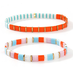 (52) Непрозрачная лаванда 2 Браслеты из богемского стеклянного бисера на резинке для женщин, прямоугольные, разноцветные, 6.30 дюйм (16 см) ~ 6.50 дюйм (16.5 см)