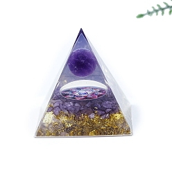 Amethyst Orgonite Pyramid Resin Energy Generators, Reiki Natural Amethyst Chips Inside for Home Office Desk Decoration, 60mm