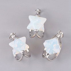 Опал Opalite подвески, с латунной фурнитурой , звезда, платина, 29.5x19x22.5 мм, отверстие : 4.5x7 мм