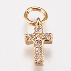 Mixed Color Brass Micro Pave Cubic Zirconia Tiny Cross Charms, Mixed Color, 9x5x1.5mm, Hole: 2mm