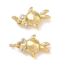 Fish Латунные микро проложить кубического циркония прелести, без свинца и без кадмия, стойки покрытие, долговечный, реальный 18 k позолоченный, рыбы прелести, 12x8x4 мм, Перейти кольцо: 4x0.8 мм, внутренний диаметр: 2.5 мм