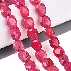 Темно-Розовый Нити окрашенных и нагретых бусин из натурального агата, самородки, граненые, темно-розовыми, 9~13x8~12x3.5~8.5 мм, отверстие : 1~1.2 мм, около 32~36 шт / нитка, 14.76~15.35 дюйм (37.5~39 см)