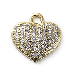 Золотой Латунные микро проложить кубического циркония подвески, сердце, прозрачные, золотые, 11.5x11.5x2 мм, отверстие : 1.6 мм