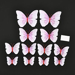 Magenta PVC Plastic Artificial 3D Butterfly Decorations, with Adhesive Sticker and Magnet, for Fridge Magnets or Wall Decorations, Magenta, 45~95x57~118x5mm, 12pcs/bag