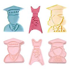 Pink Food Grade Plastic Molds, Fondant Molds Set, Bakeware Tools, Human-shaped, For DIY Cake Decoration, Candy Mold, Graduation Theme, Pink, 78~82x47~60x10mm, Inner Diameter: 71~74x40~52.5mm, 3pcs/set