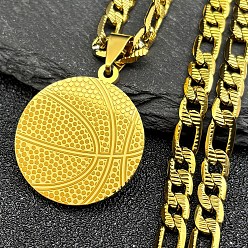 Золотой Баскетбол 201 ожерелья из нержавеющей стали с подвесками для мужчин и женщин, ожерелья из цепочек Фигаро, золотые, 21.65 дюйм (55 см)