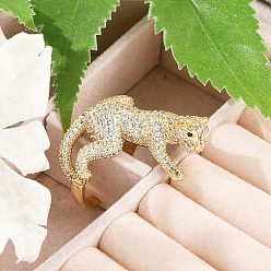 Настоящее золото 18K Кольца-манжеты из латуни с микропаве из прозрачного кубического циркония для женщин и мужчин, без кадмия и без свинца, леопард, реальный 18 k позолоченный, 32 мм, регулируемый