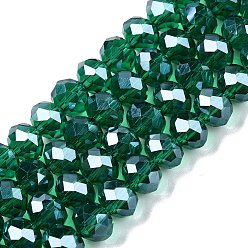 Зеленый Стеклянные бусины с гальваническим покрытием , гальваническое покрытие, граненые, рондель, зелёные, 8x6 мм, отверстие : 1 мм, около 60~62 шт / нитка, 39~40 см