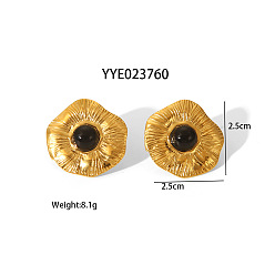 Настоящее золото 18K Элегантные 304 серьги-гвоздики в виде цветка лотоса из нержавеющей стали для женщин, с природных драгоценных камней, реальный 18 k позолоченный, 25x25 мм