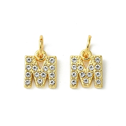 Letter M Rack Plating Alloy Rhinestone Pendants, Cadmium Free & Lead Free, 26 Letter, Letter M, 11x2~9x2mm, Hole: 3.5mm