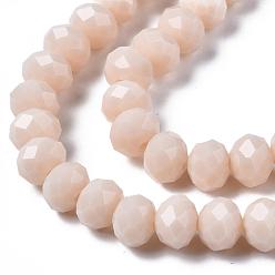 Antique White Opaque Solid Color Glass Beads Strands, Faceted, Rondelle, Antique White, 8x6mm, Hole: 1mm, about 72pcs/strand, 16.14 inch(41cm)