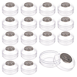 Clear Round Transparent Plastics Display Boxes, with Antique Silver Tone Virgin Marry Alloy Slice Ornament, for Gemstone, Jewelry Storage, Clear, 3.5x2.05cm, Inner Diameter: 3.15cm