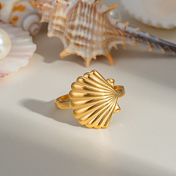 Shell Shape Регулируемые манжеты из нержавеющей стали с морскими мотивами для женщин, золотые, формы раковины, 16.3 мм, внутренний диаметр: регулируемый