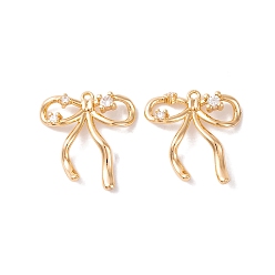 Настоящее золото 18K Латунные микропаве прозрачные подвески с фианитом, без кадмия, без никеля и без свинца, бантом, реальный 18 k позолоченный, 20x19x2 мм, отверстие : 1.2 мм