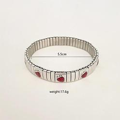Нержавеющая Сталь Цвет 304 эластичные браслеты из нержавеющей стали с эмалью для женщин, клубника, цвет нержавеющей стали, внутренний диаметр: 2-1/8 дюйм (5.5 см)