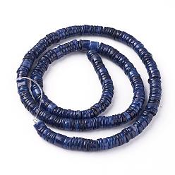 Prussian Blue Shell Beads Strands, Dyed, Disc, Prussian Blue, 4.9~6x0.4~6mm, Hole: 1.4mm,  about 15.94 inch~16.14 inch(40.5~41cm)