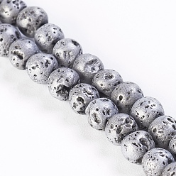с Платиновым Покрытием Гальванические бусины из натуральной лавы, круглые, с покрытием платиным, 4.5~5 мм, отверстие : 1 мм, около 91 шт / нитка, 15.3 дюйм (39 см)