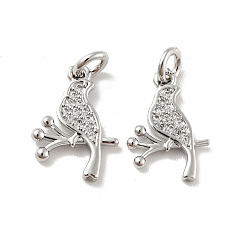 Платина Подвески из латуни с микропаве из прозрачного кубического циркония в виде птиц, с прыжковых колец, без кадмия и без свинца, платина, 15x10.5x1.6 мм, отверстие : 2.8 мм