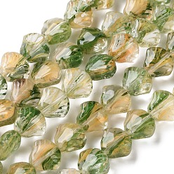 Dark Green Inner Flower Handmade Lampwork Beads Strands, Shell Shape, Dark Green, 11x12x7mm, Hole: 1mm, about 24pcs/strand, 10.24 inch(26cm)