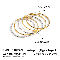 Позолоченный и Цвет Нержавейки 5 шт. 304 простые браслеты из нержавеющей стали для женщин, настоящее золото и нержавеющая сталь, внутренний диаметр: 2-3/8 дюйм (6.07 см)