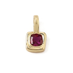 Medium Violet Red Brass Pave Cubic Zirconia Charms, Square Charms, Single Stone Charms, Rack Plating, Long-Lasting Plated, Cadmium Free & Lead Free, Real 18K Gold Plated, Medium Violet Red, 11.5x6x5mm, Hole: 4x3.3mm