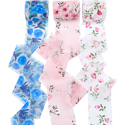 (52) Непрозрачная лаванда 3 рулоны 3 стили, цветочный узор, полиэстеровая лента, бахрома с необработанными краями, для свадебных приглашений, букеты, Подарочная упаковка, разноцветные, 1-5/8~1-3/4 дюйм (40~43 мм), около 5.47 ярдов (5 м) / комплект