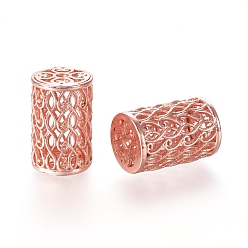 Real Rose Gold Plated Hollow Brass Beads, Column, Real Rose Gold Plated, 18x12mm, Hole: 2mm