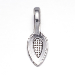 Antique Silver Tibetan Style Alloy Glue-on Flat Pad Bails, Leaf, Lead Free and Cadmium Free, Antique Silver, 21x8x6mm, Hole: 4mm