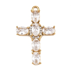 Прозрачный 304 из нержавеющей стали горный хрусталь подвески, крест прелести, со стеклом, ионное покрытие (ip), реальный 18 k позолоченный, прозрачные, 30x19x4.5 мм, отверстие : 2 мм