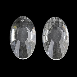 Clear Glass Chandelier Prism Pendants, Faceted Flat Round Charms, Clear, 37x22x11mm, Hole: 1.4mm