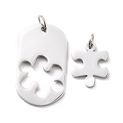 Нержавеющая Сталь Цвет Не тускнеет 304 комплект подвесок из нержавеющей стали, с целью перехода в кольце, овал и пазл, цвет нержавеющей стали, 21.5~38.5x17~22x2 мм, отверстие : 5~6 мм, 2 шт / комплект