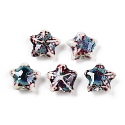 Темно-серый Фарфоровые бусины ручной работы, фантазии античного стекла фарфора, керамические бусины в виде морских звезд, темно-серый, 18.5~20.5x21~22x8.5~10 мм, отверстие : 1.8~2.5 мм